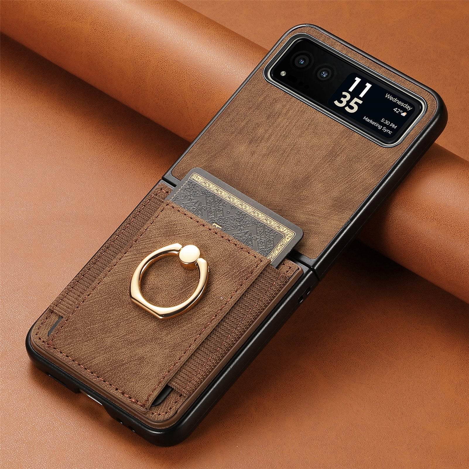 [With Ring Bracket] Motorola Moto Razr 60 PU Vegan Leather Card Slot Protective Case - Image 5