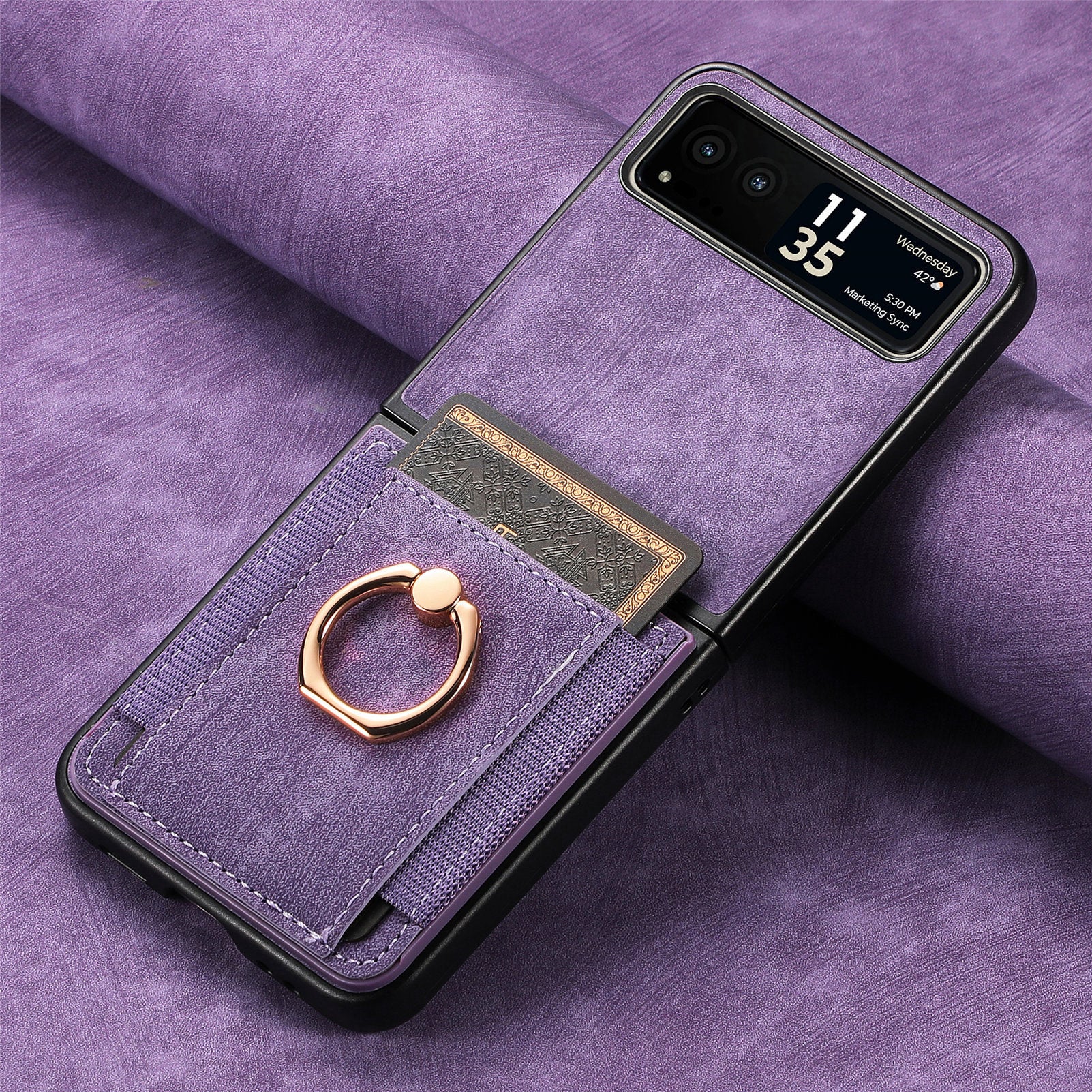 [With Ring Bracket] Motorola Moto Razr 60 PU Vegan Leather Card Slot Protective Case - Image 6