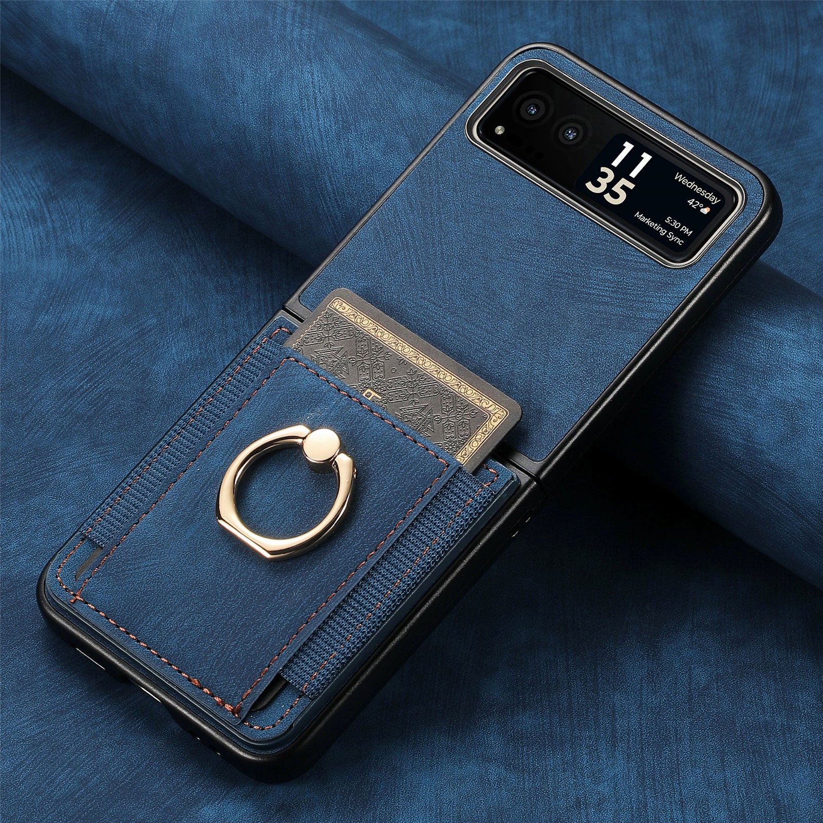 [With Ring Bracket] Motorola Moto Razr 60 PU Vegan Leather Card Slot Protective Case - Image 7