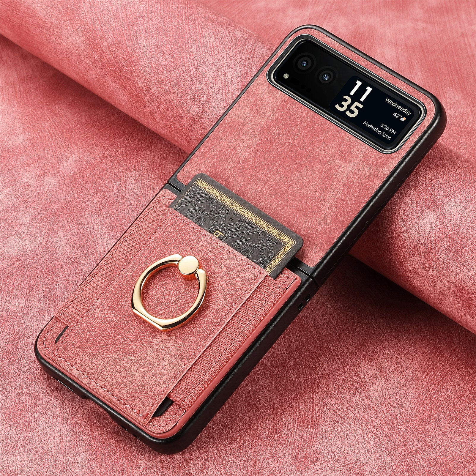 [With Ring Bracket] Motorola Moto Razr 60 PU Vegan Leather Card Slot Protective Case - Image 8