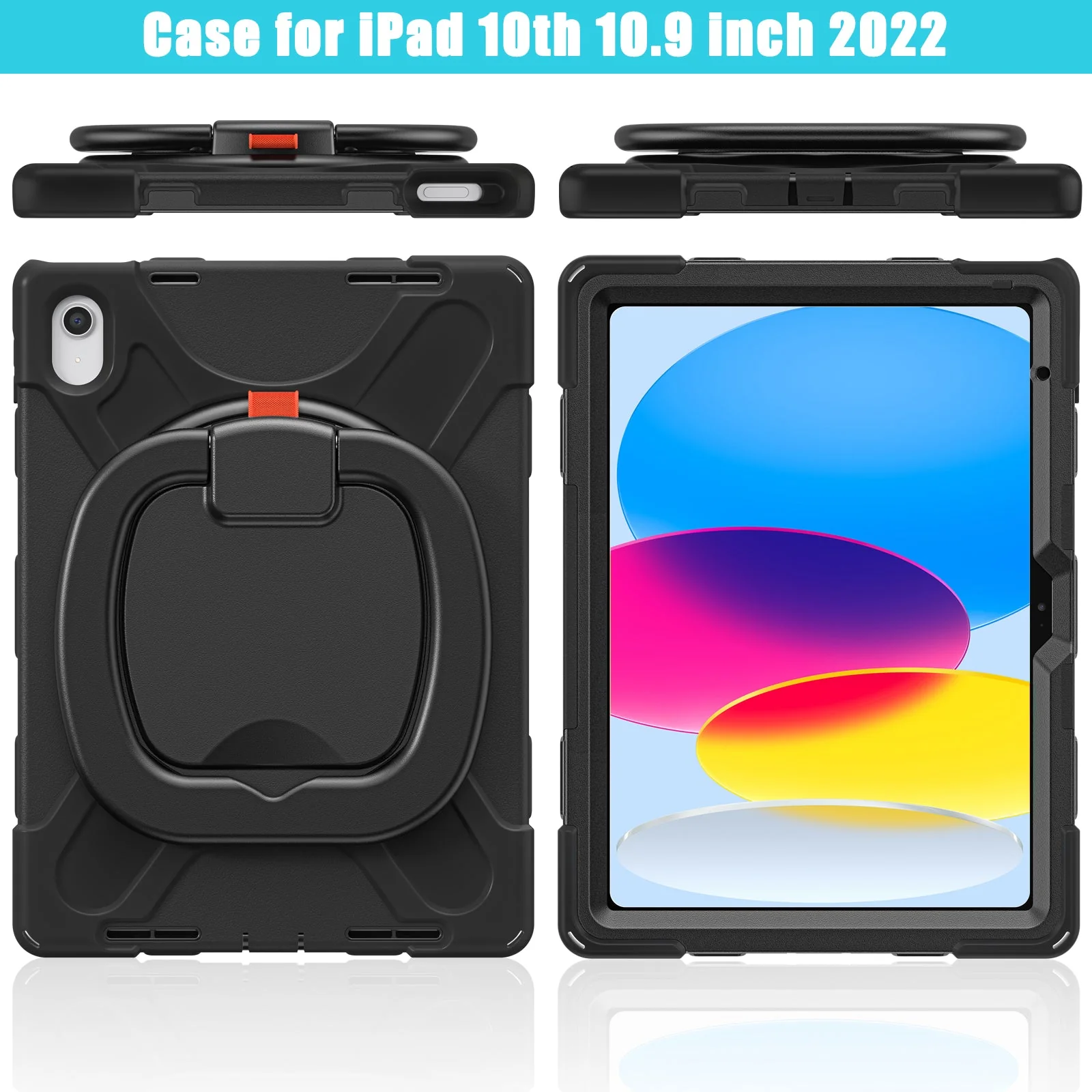 [With Shoulder Strap] Apple iPad 10.9/11'' 10/11th Gen (2022/2025) EVA Kid Friendly Heavy Duty Ring Holder Stand Case - Image 5