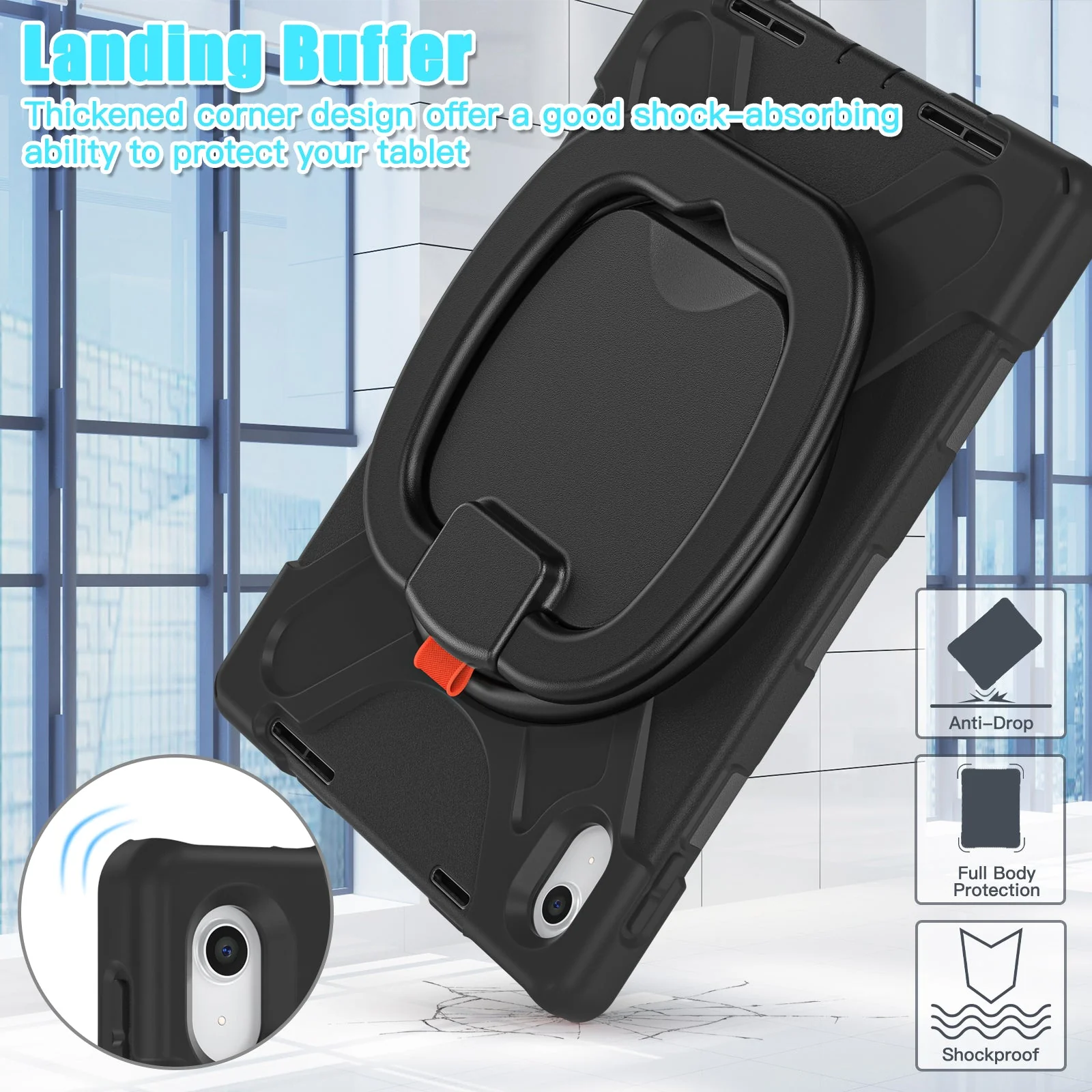 [With Shoulder Strap] Apple iPad 10.9/11'' 10/11th Gen (2022/2025) EVA Kid Friendly Heavy Duty Ring Holder Stand Case - Image 6