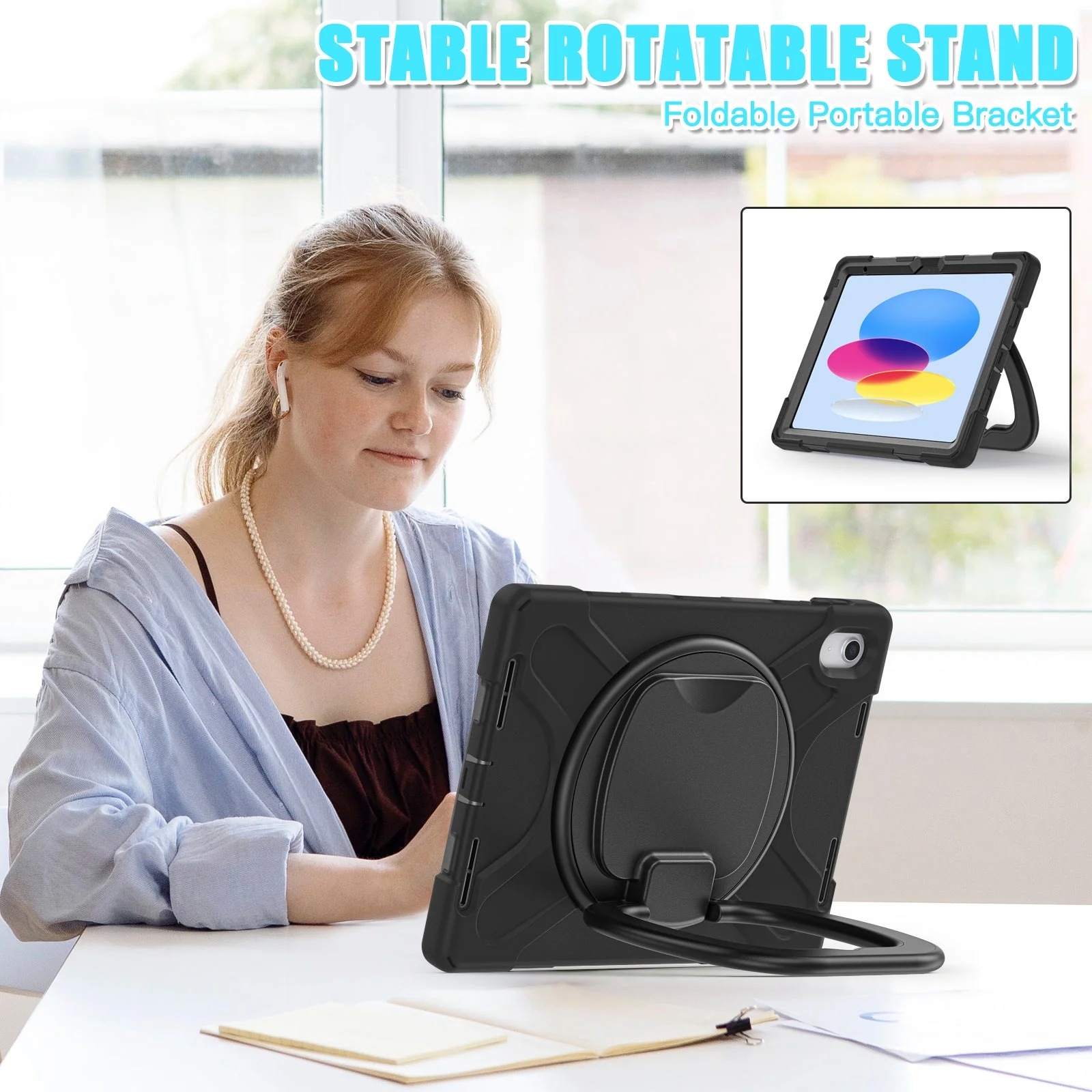 [With Shoulder Strap] Apple iPad 10.9/11'' 10/11th Gen (2022/2025) EVA Kid Friendly Heavy Duty Ring Holder Stand Case - Image 7