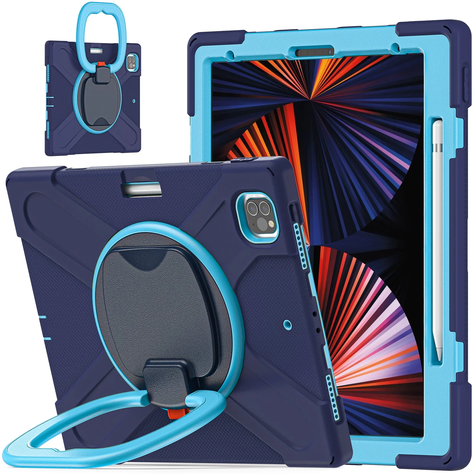 [With Shoulder Strap] Apple iPad Pro 12.9" 3rd/4th/5th/6th Gen 360 Degree Rotation Heavy Duty EVA Kid Friendly Ring Holder Stand Case - Image 6
