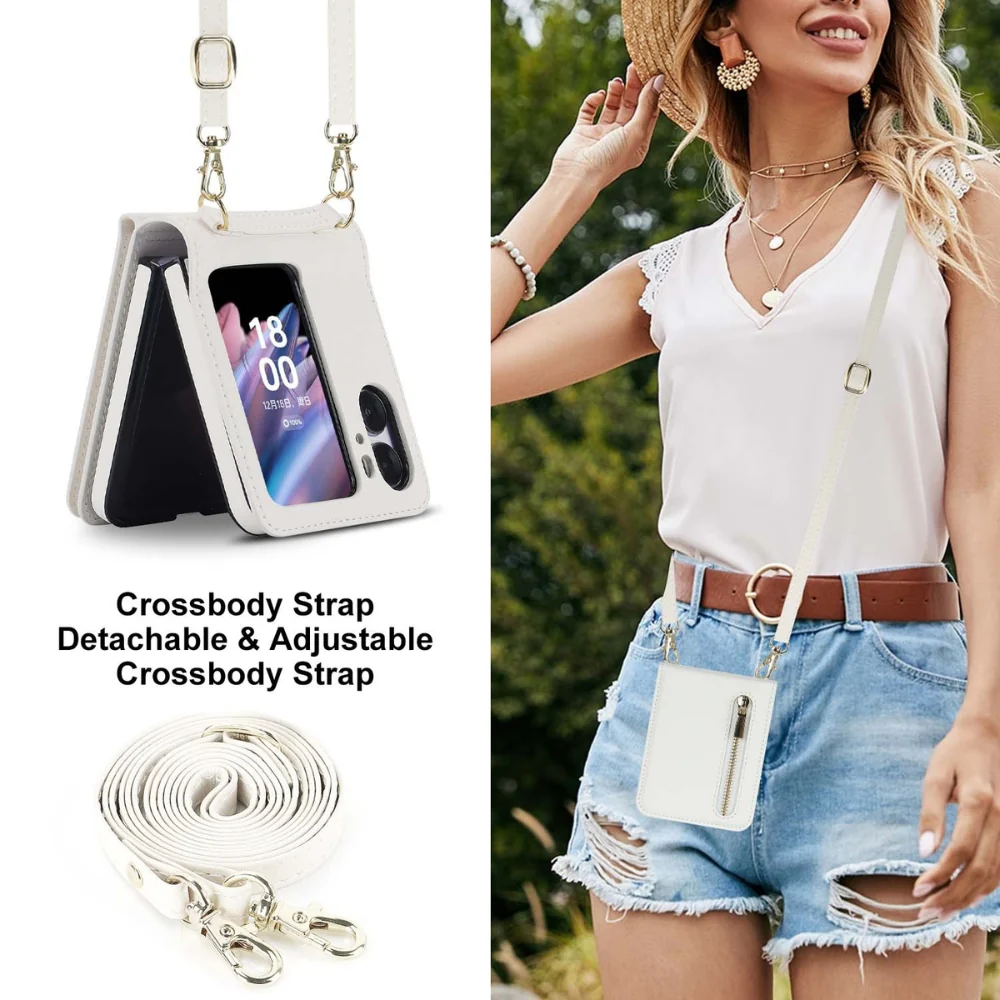 [With Shoulder Strap] OPPO Find N2 Flip (CPH2437, PGT110) - PU leather Crossbody Wallet Style Shockproof Phone Case - Image 10