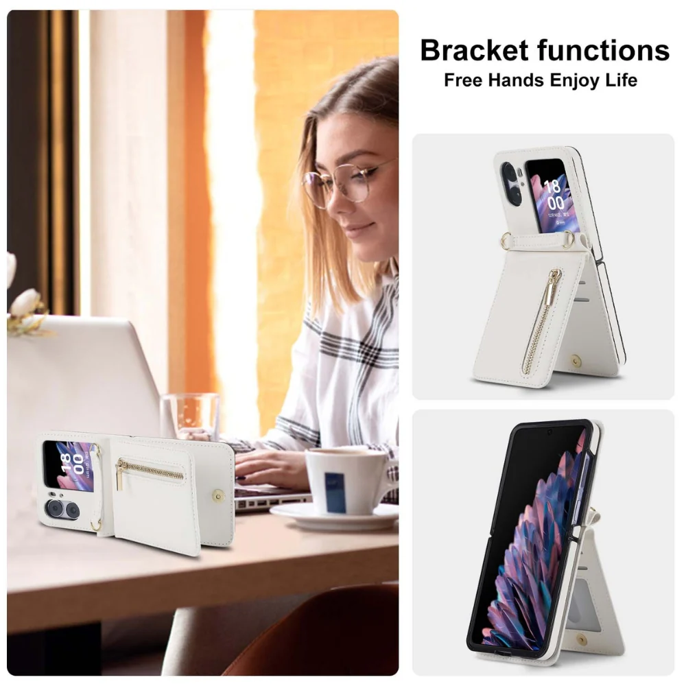 [With Shoulder Strap] OPPO Find N2 Flip (CPH2437, PGT110) - PU leather Crossbody Wallet Style Shockproof Phone Case - Image 11