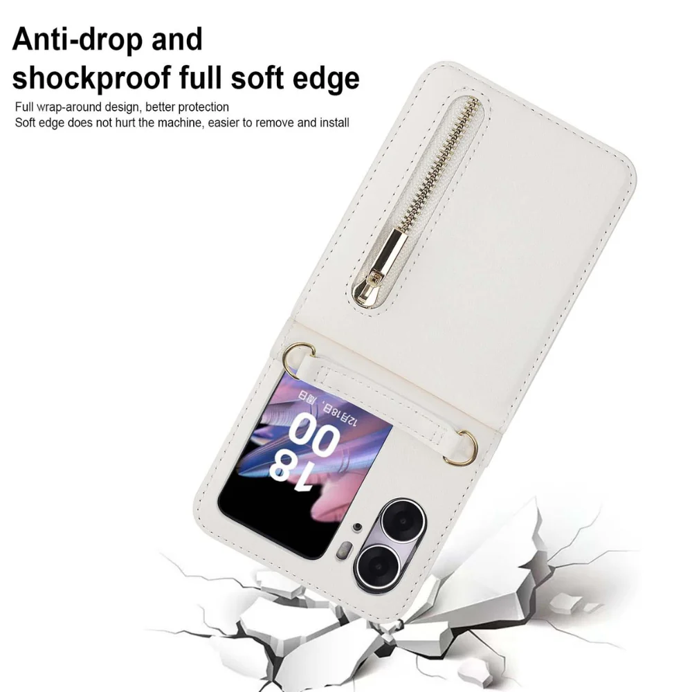 [With Shoulder Strap] OPPO Find N2 Flip (CPH2437, PGT110) - PU leather Crossbody Wallet Style Shockproof Phone Case - Image 13
