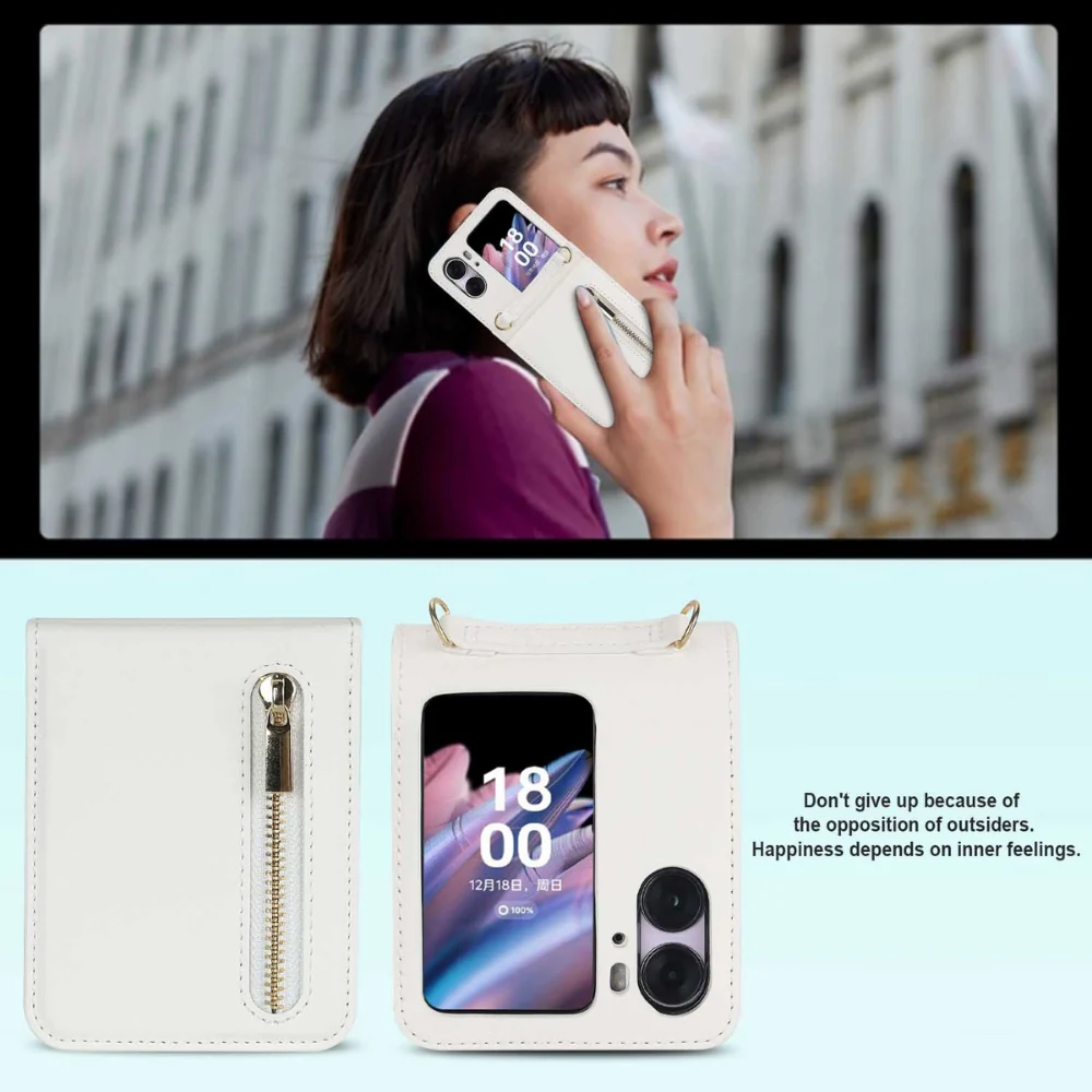 [With Shoulder Strap] OPPO Find N2 Flip (CPH2437, PGT110) - PU leather Crossbody Wallet Style Shockproof Phone Case - Image 15