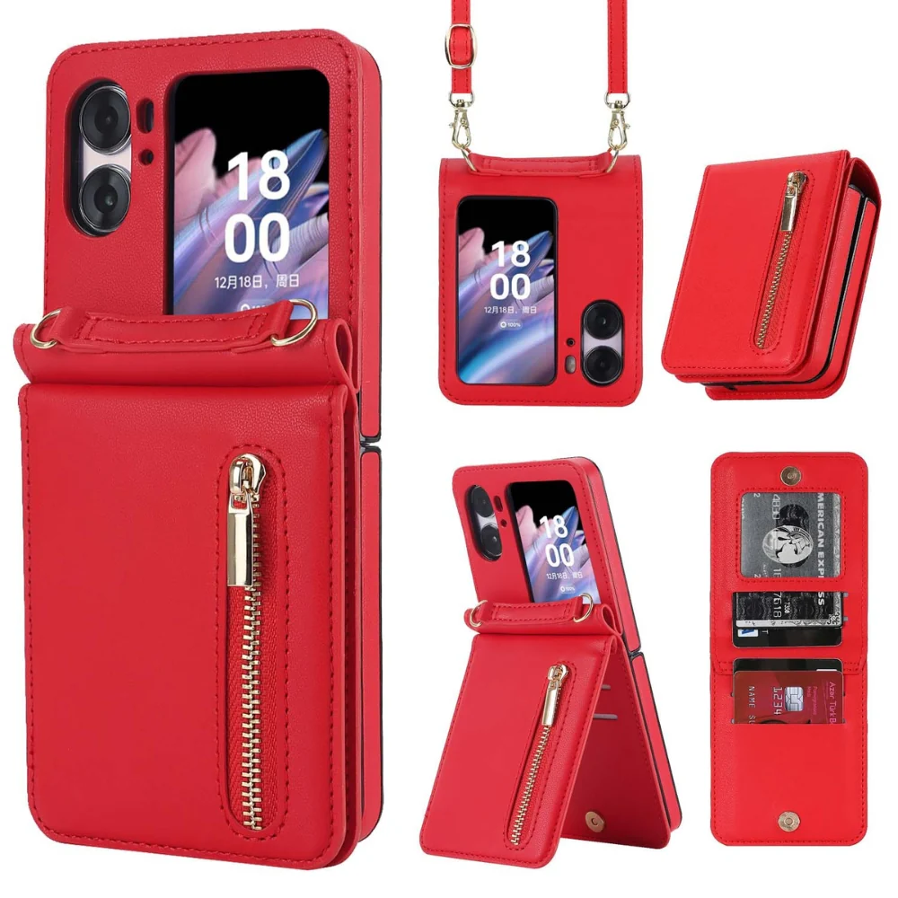 [With Shoulder Strap] OPPO Find N2 Flip (CPH2437, PGT110) - PU leather Crossbody Wallet Style Shockproof Phone Case - Image 4