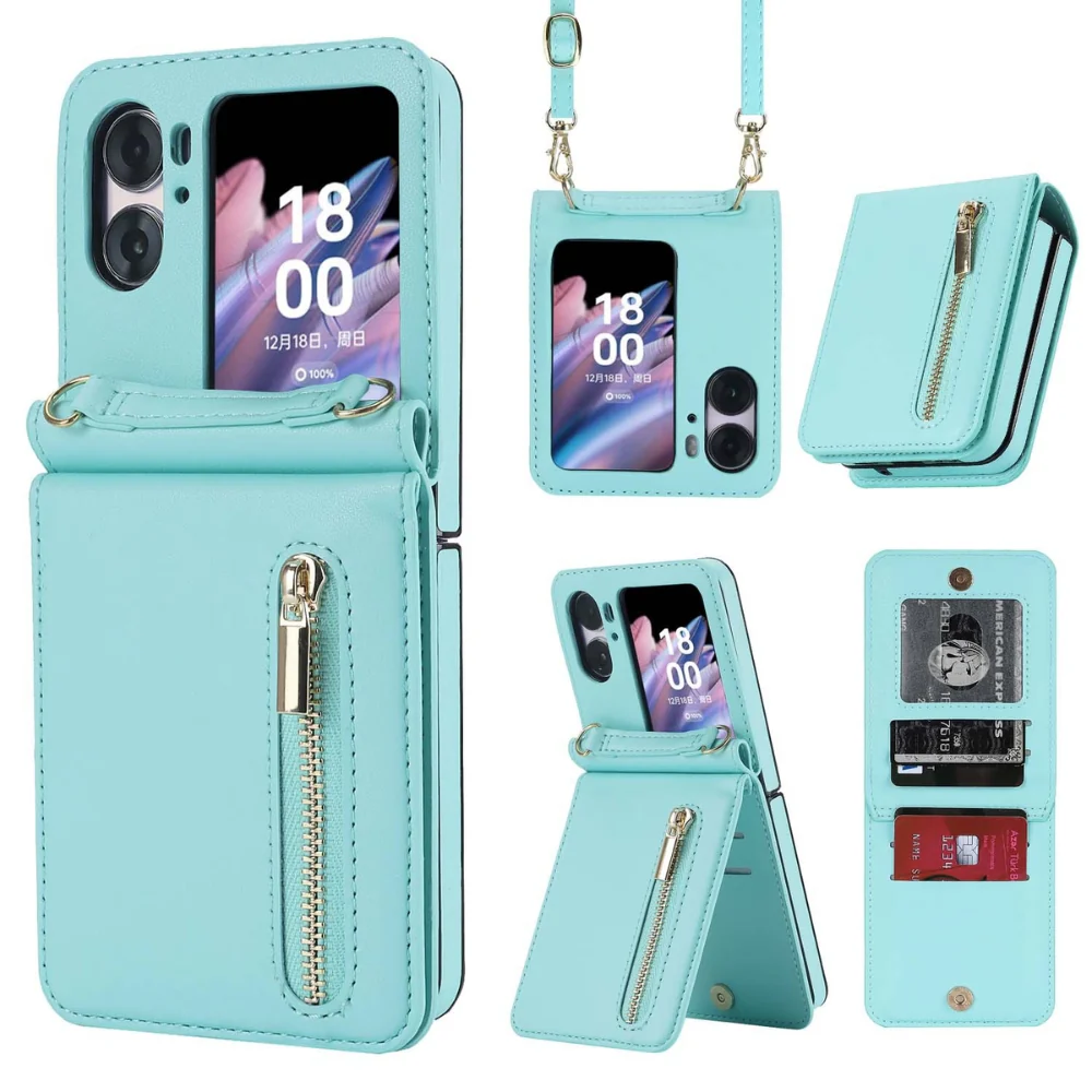 [With Shoulder Strap] OPPO Find N2 Flip (CPH2437, PGT110) - PU leather Crossbody Wallet Style Shockproof Phone Case - Image 5