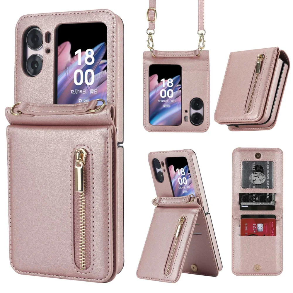 [With Shoulder Strap] OPPO Find N2 Flip (CPH2437, PGT110) - PU leather Crossbody Wallet Style Shockproof Phone Case - Image 6