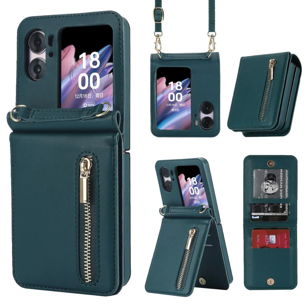 [With Shoulder Strap] OPPO Find N2 Flip (CPH2437, PGT110) - PU leather Crossbody Wallet Style Shockproof Phone Case - Image 7