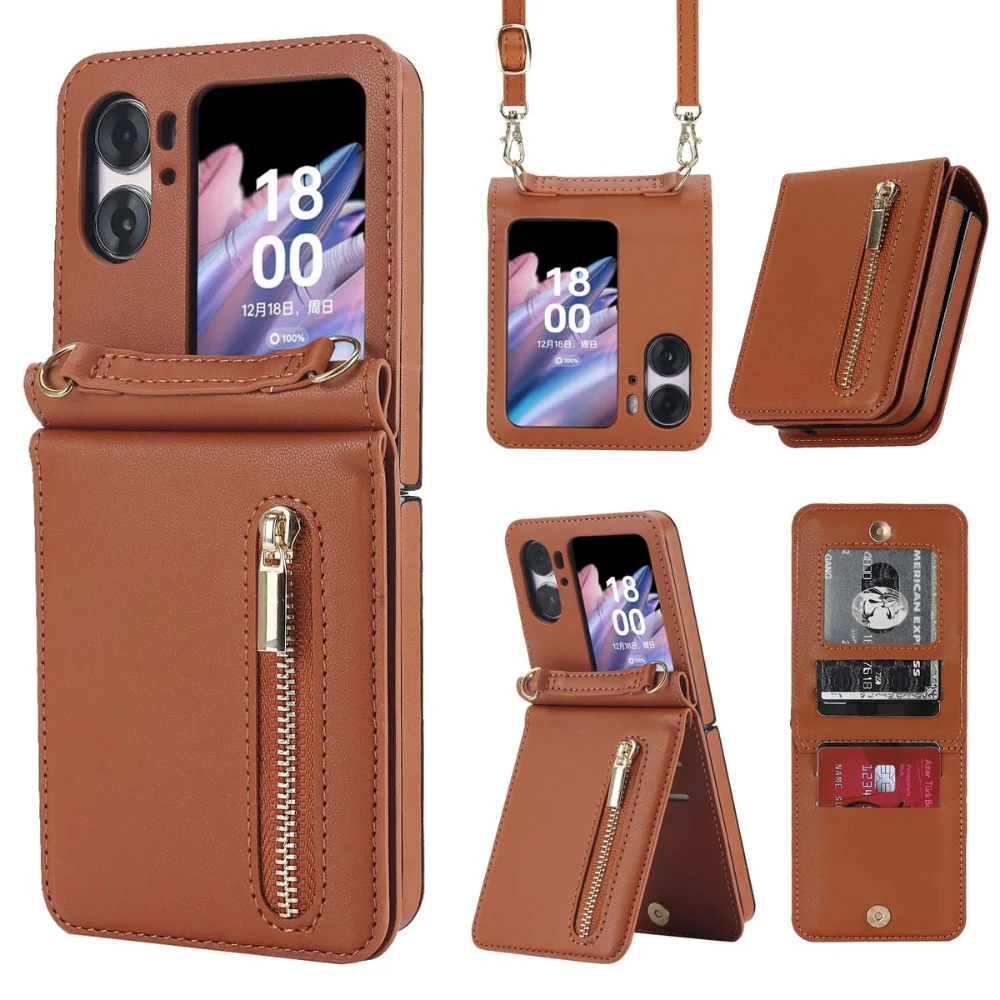 [With Shoulder Strap] OPPO Find N2 Flip (CPH2437, PGT110) - PU leather Crossbody Wallet Style Shockproof Phone Case - Image 8