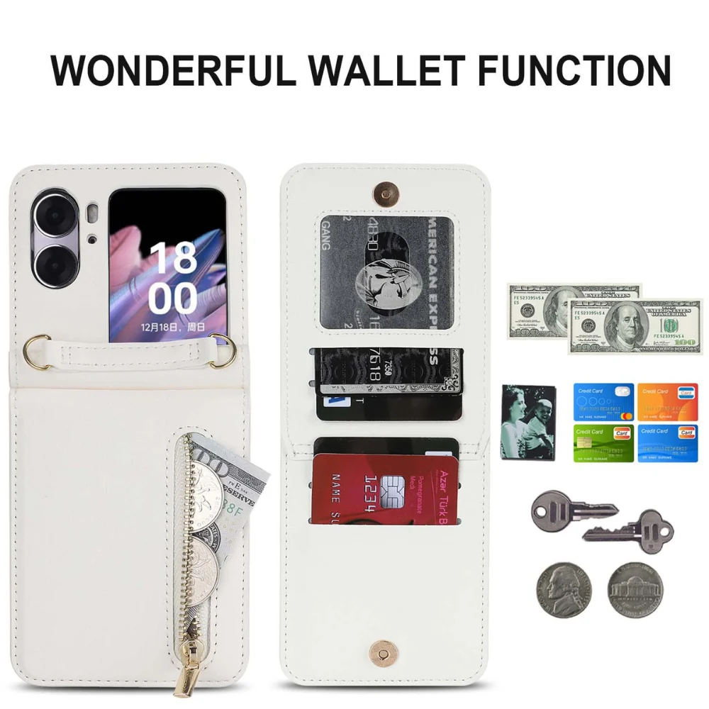 [With Shoulder Strap] OPPO Find N2 Flip (CPH2437, PGT110) - PU leather Crossbody Wallet Style Shockproof Phone Case - Image 9