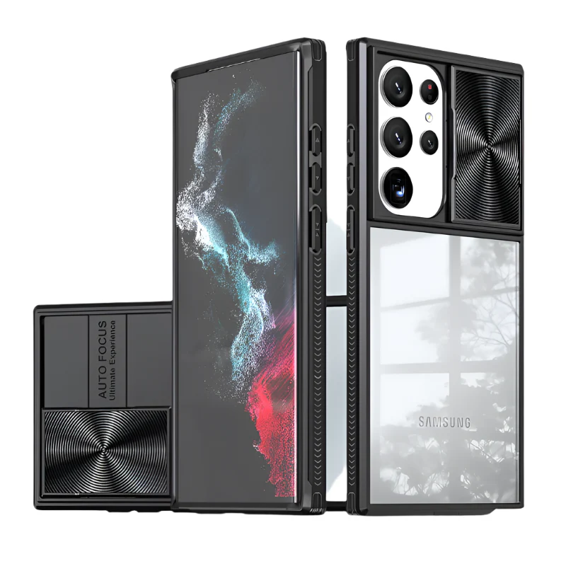 [With Slide Len Cover] Samsung Galaxy S24 SM-S921/Plus SM-S926/Ultra SM-S928 Transparent Shockproof Phone Essentials Series Case