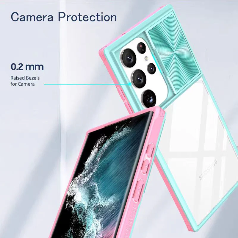 [With Slide Len Cover] Samsung Galaxy S24 SM-S921/Plus SM-S926/Ultra SM-S928 Transparent Shockproof Phone Essentials Series Case - Image 3