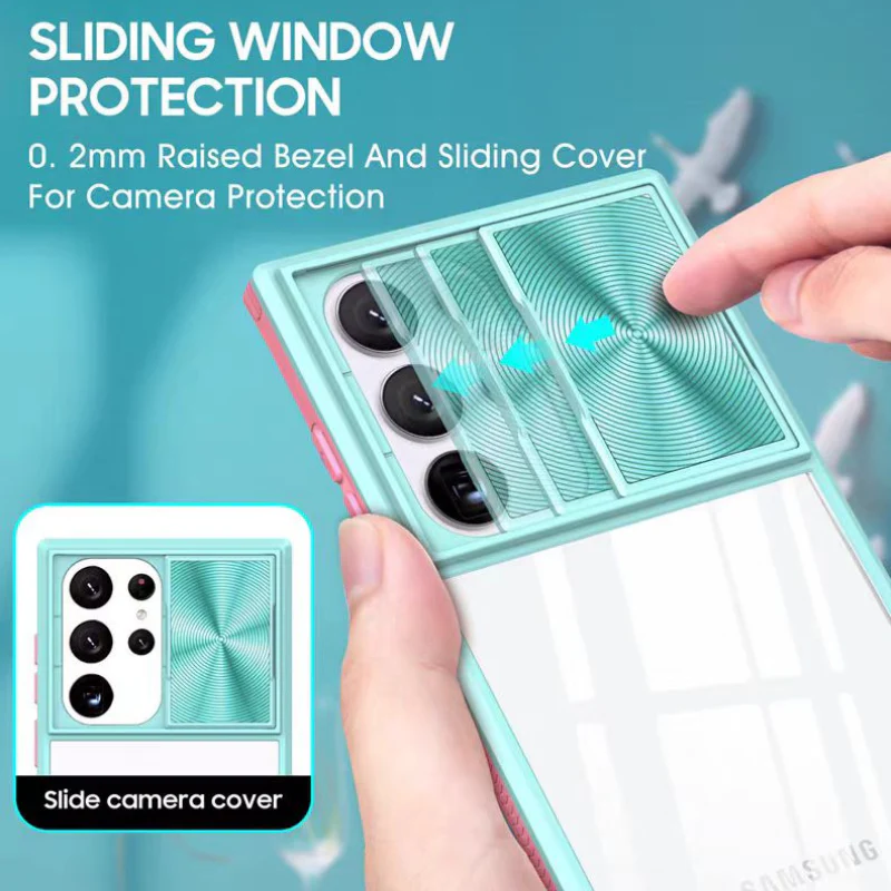 [With Slide Len Cover] Samsung Galaxy S24 SM-S921/Plus SM-S926/Ultra SM-S928 Transparent Shockproof Phone Essentials Series Case - Image 4