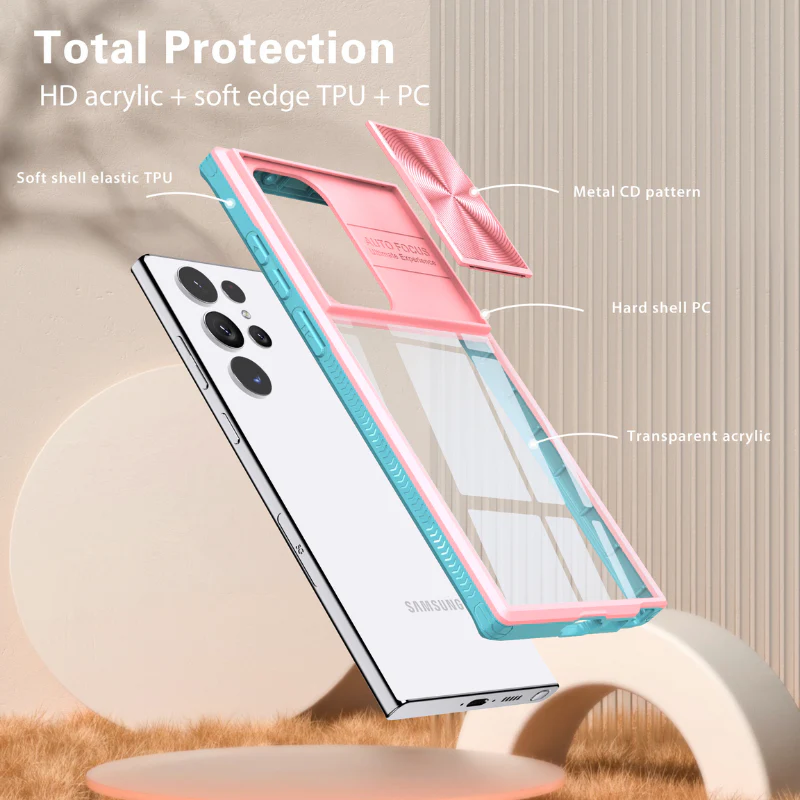 [With Slide Len Cover] Samsung Galaxy S24 SM-S921/Plus SM-S926/Ultra SM-S928 Transparent Shockproof Phone Essentials Series Case - Image 6