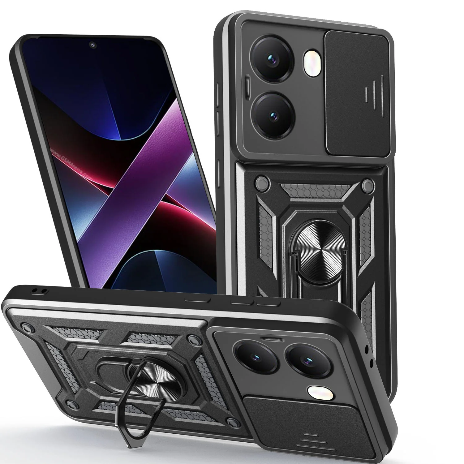 [With Slide Lens Cover] Xiaomi Redmi Turbo 4 Ring Bracket Shockproof Heavy Duty Series Case - Image 11