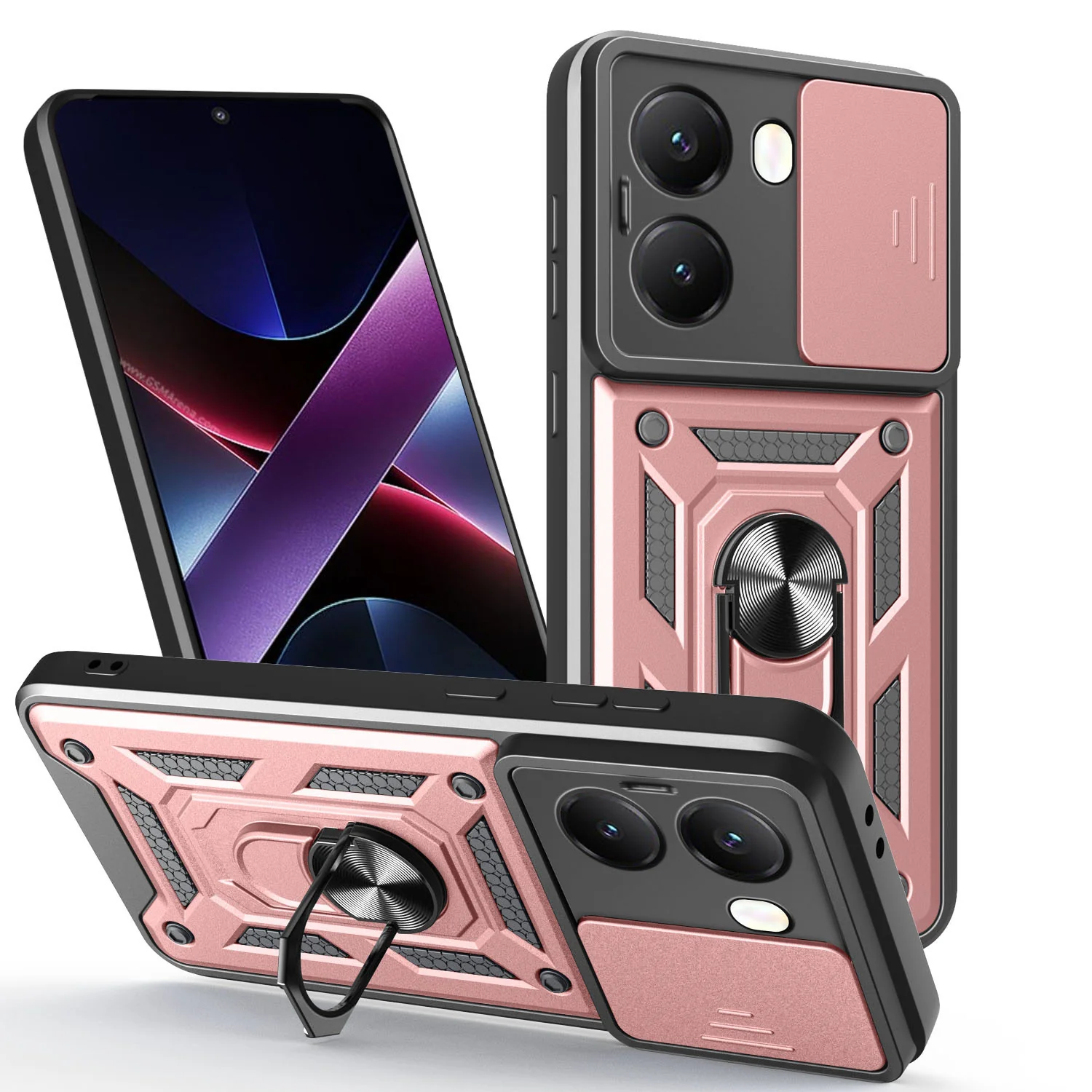 [With Slide Lens Cover] Xiaomi Redmi Turbo 4 Ring Bracket Shockproof Heavy Duty Series Case - Image 12