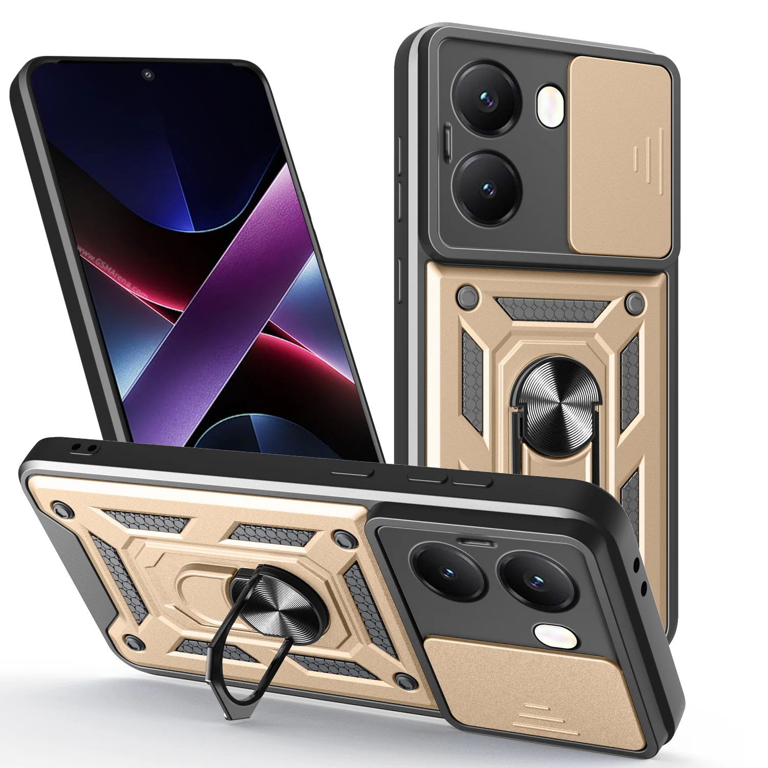 [With Slide Lens Cover] Xiaomi Redmi Turbo 4 Ring Bracket Shockproof Heavy Duty Series Case - Image 14