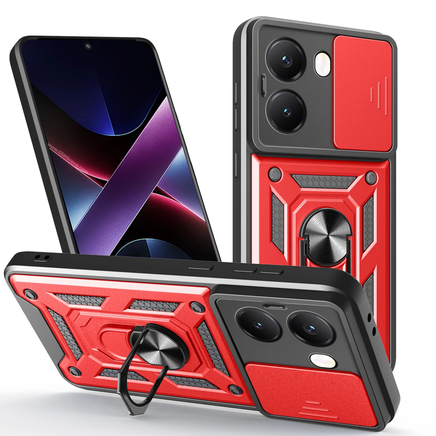 [With Slide Lens Cover] Xiaomi Redmi Turbo 4 Ring Bracket Shockproof Heavy Duty Series Case - Image 15
