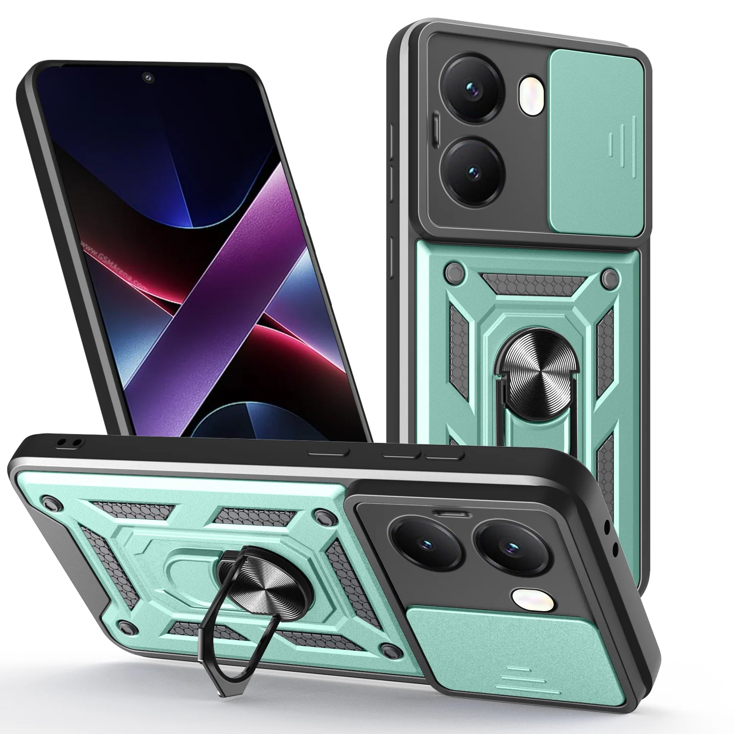 [With Slide Lens Cover] Xiaomi Redmi Turbo 4 Ring Bracket Shockproof Heavy Duty Series Case - Image 16