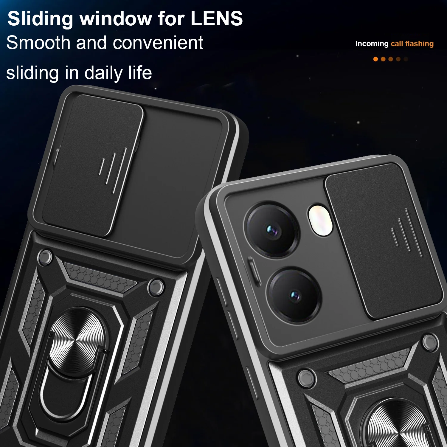 [With Slide Lens Cover] Xiaomi Redmi Turbo 4 Ring Bracket Shockproof Heavy Duty Series Case - Image 3