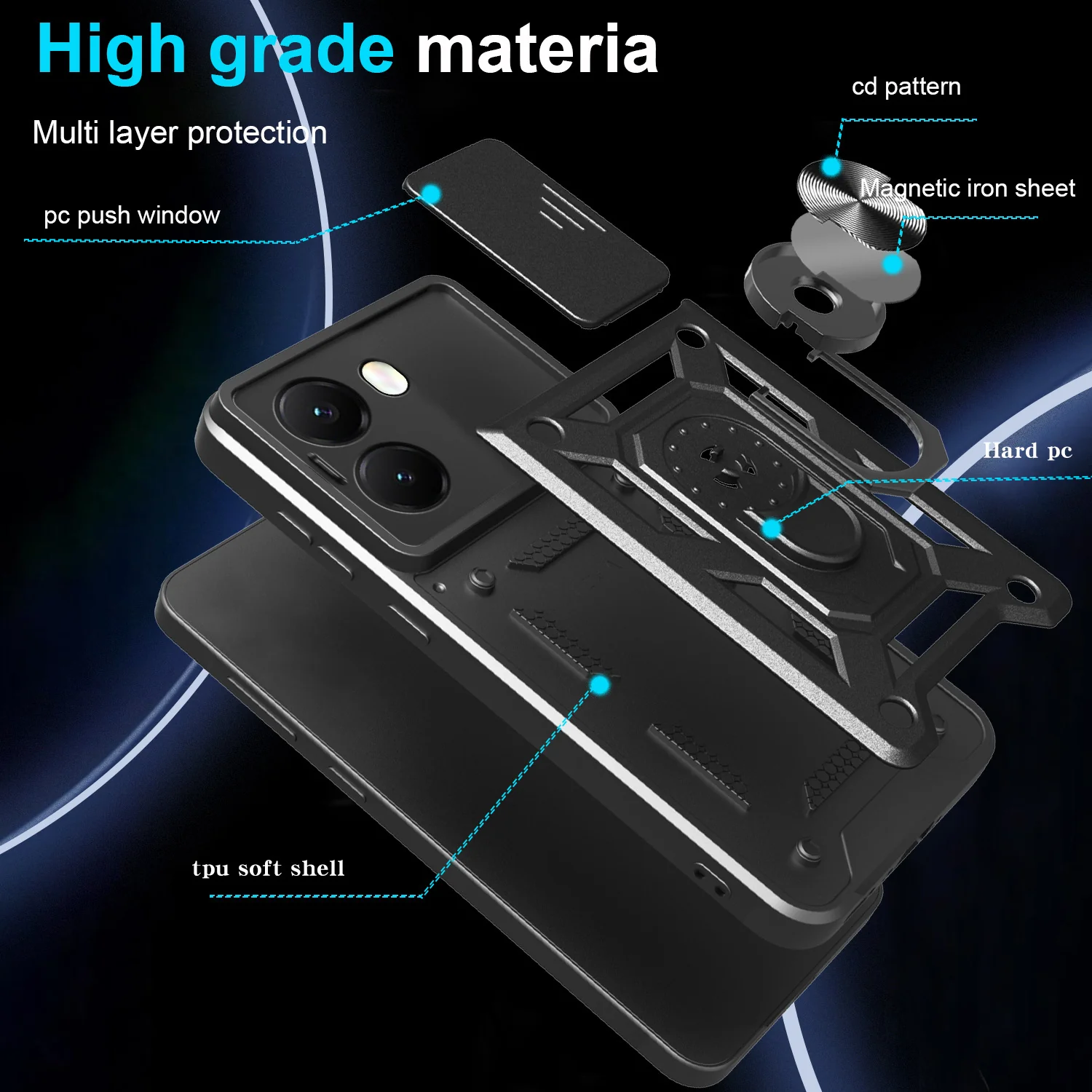 [With Slide Lens Cover] Xiaomi Redmi Turbo 4 Ring Bracket Shockproof Heavy Duty Series Case - Image 6