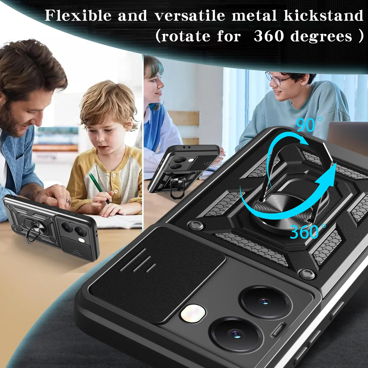 [With Slide Lens Cover] Xiaomi Redmi Turbo 4 Ring Bracket Shockproof Heavy Duty Series Case - Image 7