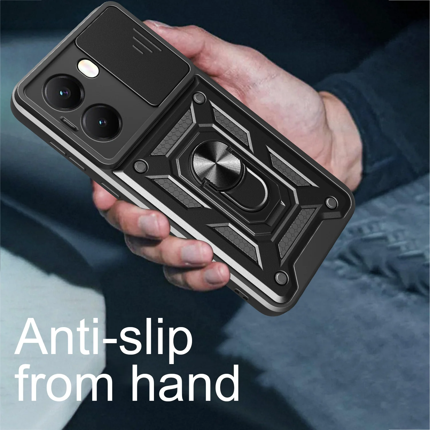 [With Slide Lens Cover] Xiaomi Redmi Turbo 4 Ring Bracket Shockproof Heavy Duty Series Case - Image 8