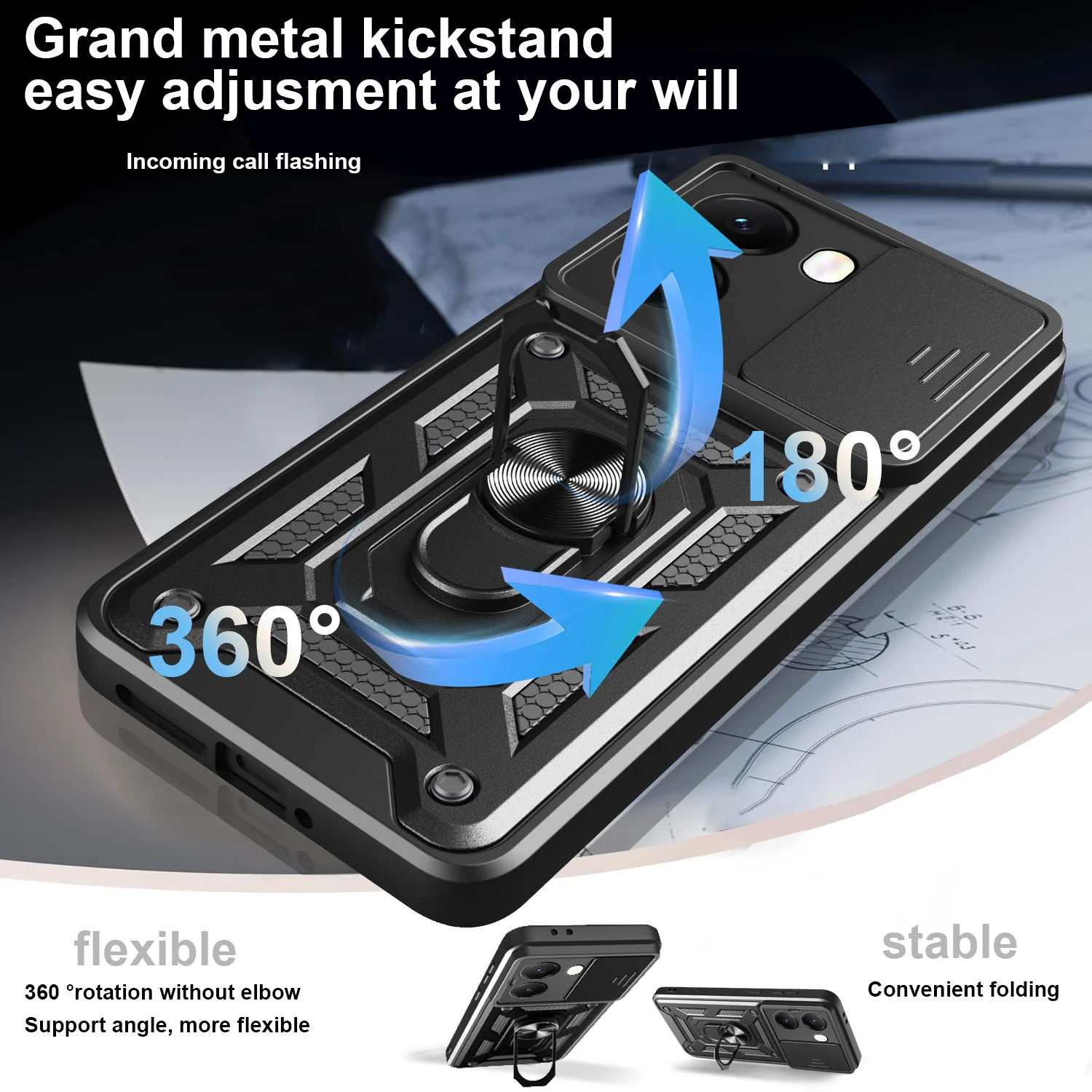 [With Slide Lens Cover] Xiaomi Redmi Turbo 4 Ring Bracket Shockproof Heavy Duty Series Case - Image 9