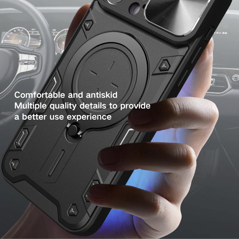[With Stand][Built-in Slide Lens Cover] OPPO Reno13 / Pro Mecha-style Protective Hard Heavy Duty Series Case - Image 10