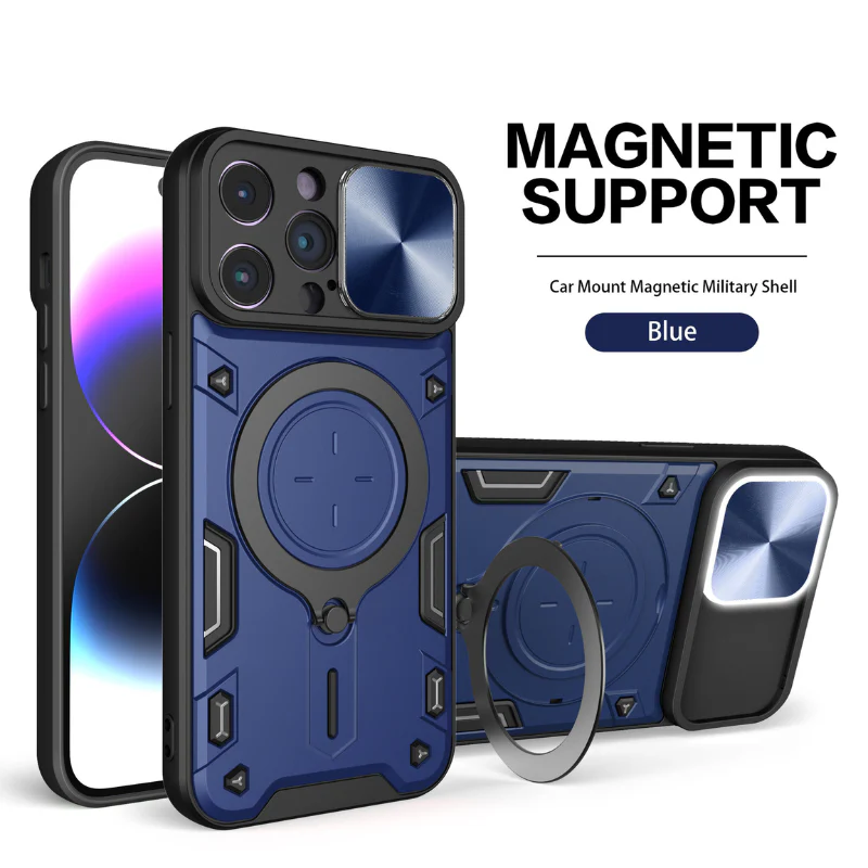[With Stand][Built-in Slide Lens Cover] OPPO Reno13 / Pro Mecha-style Protective Hard Heavy Duty Series Case - Image 2