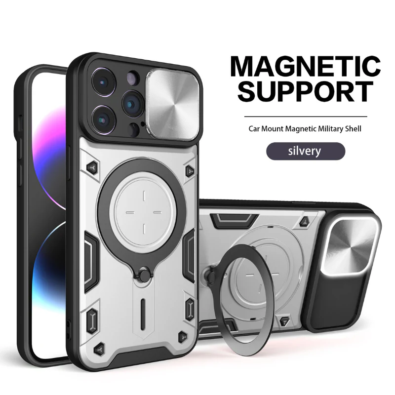 [With Stand][Built-in Slide Lens Cover] OPPO Reno13 / Pro Mecha-style Protective Hard Heavy Duty Series Case - Image 7
