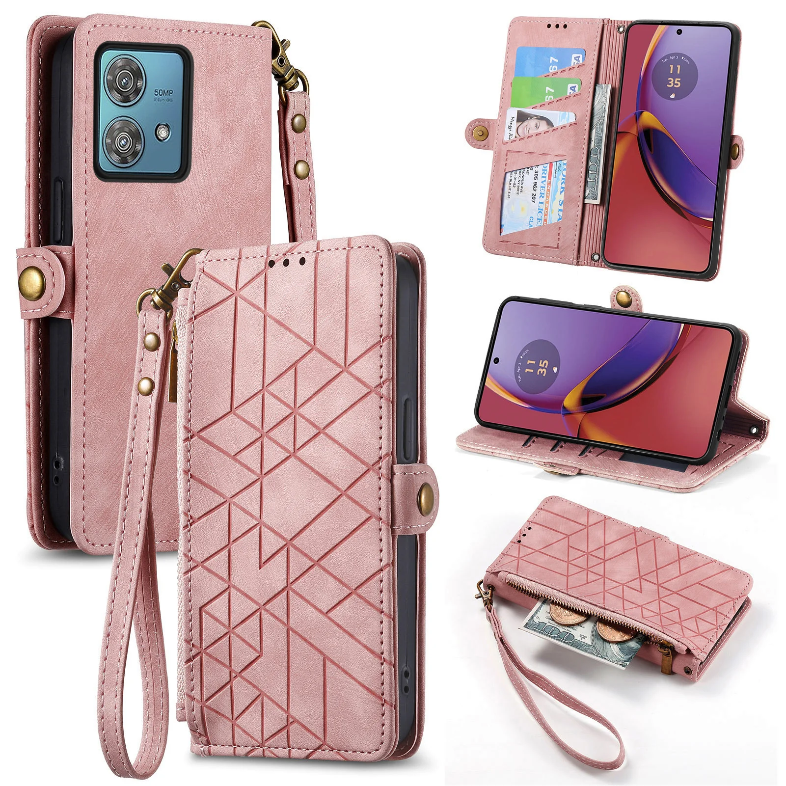[With Strap][With Card Slot] Motorola Moto G55 Leather Shockproof Flip Wallet Series Case - Image 14