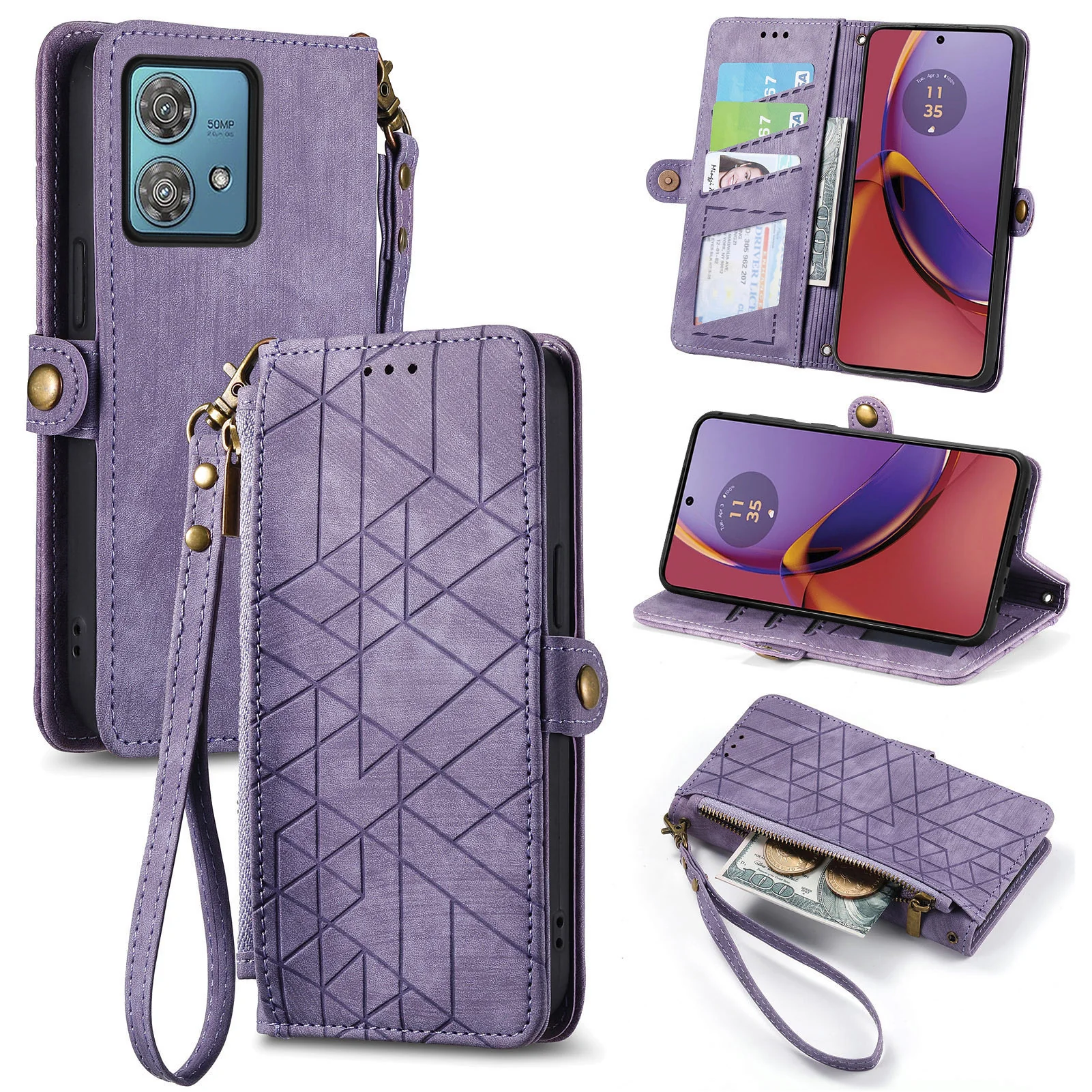 [With Strap][With Card Slot] Motorola Moto G55 Leather Shockproof Flip Wallet Series Case - Image 3