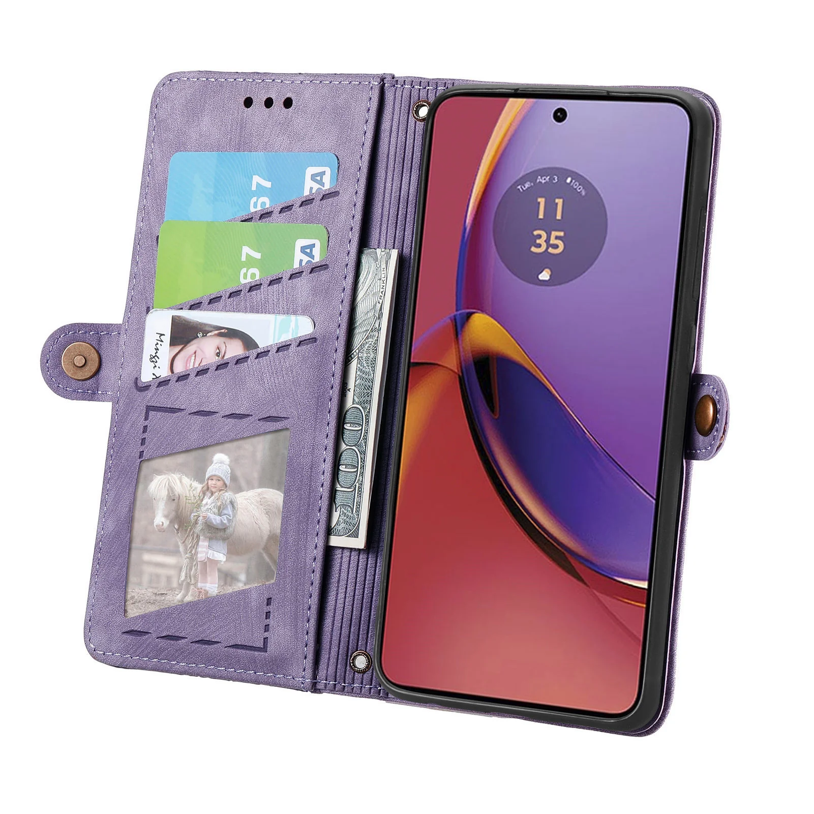 [With Strap][With Card Slot] Motorola Moto G55 Leather Shockproof Flip Wallet Series Case - Image 8
