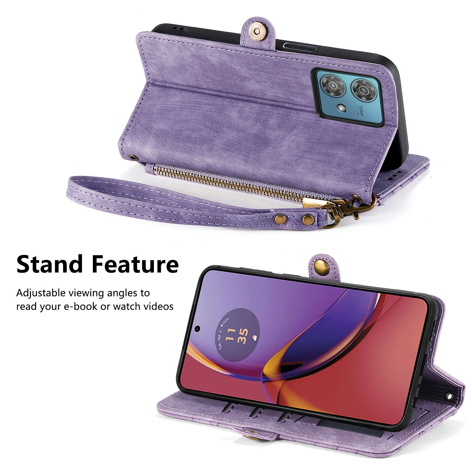 [With Strap][With Card Slot] Motorola Moto G55 Leather Shockproof Flip Wallet Series Case - Image 9