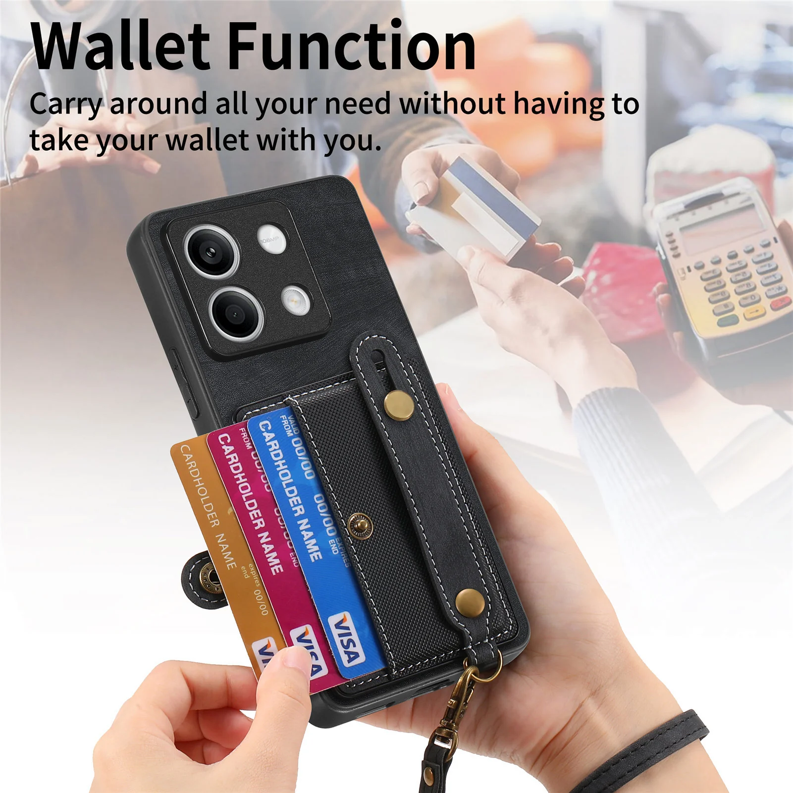 [With Wrist Strap][With Card Slot] Xiaomi Redmi Note 14 5G/Pro 5G/Pro+ 5G Premium Leather Kickstand Shockproof Wallet Series Case - Image 4