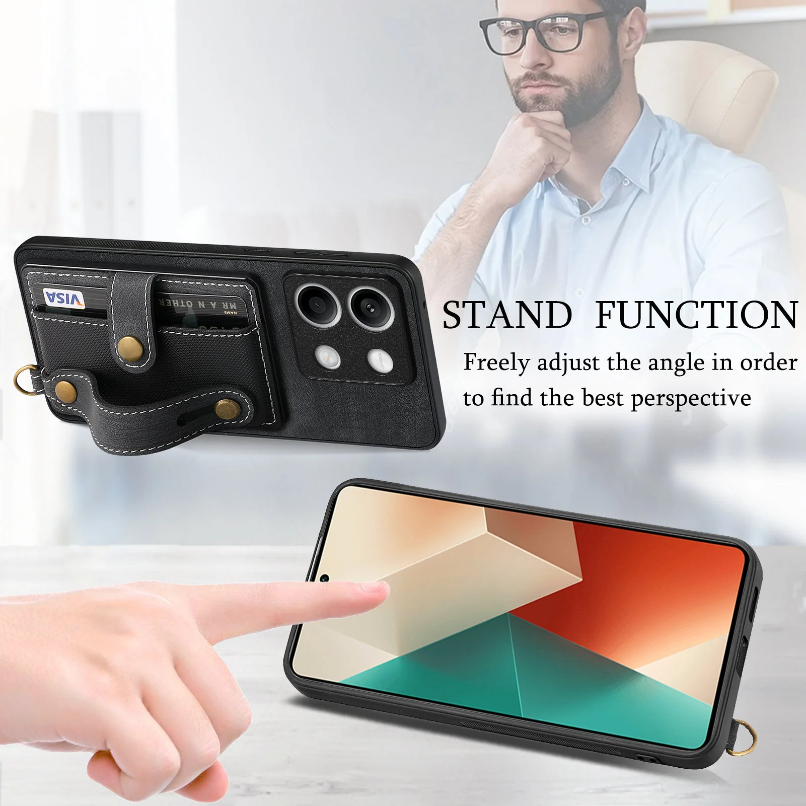 [With Wrist Strap][With Card Slot] Xiaomi Redmi Note 14 5G/Pro 5G/Pro+ 5G Premium Leather Kickstand Shockproof Wallet Series Case - Image 5