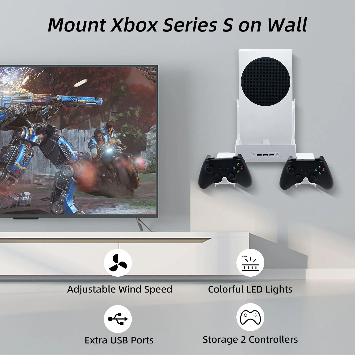 Xbox Series S Wall-mounted Color Changing Cooling Stand with Hook - Image 3