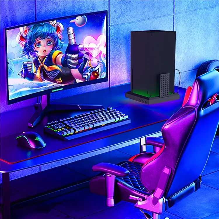 Xbox Series S / X Game Console Holder Stand With RGB Light & USB Hub - Image 2
