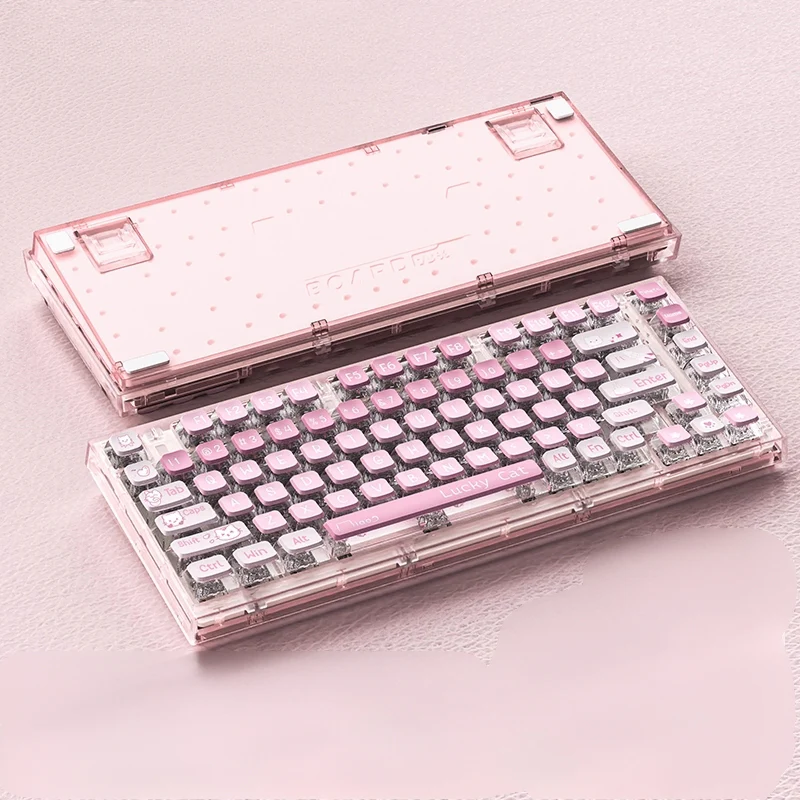 Xinmeng Triple-Mode Mechanical Keyboard – 82-Key Compact Layout, Crystal Transparent Keycaps, Linear White Jade / Ice Salt Switches, RGB Backlight, Wired / Bluetooth / 2.4G Wireless X75 - Image 10